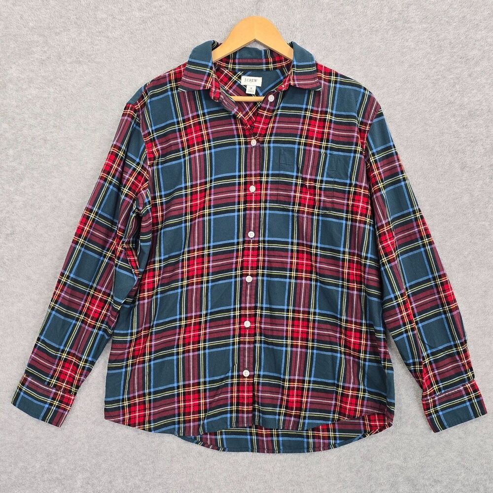 J.Crew Womens S Warm Spruce Multicolor Plaid Cotton Long Sleeve Flannel Shirt